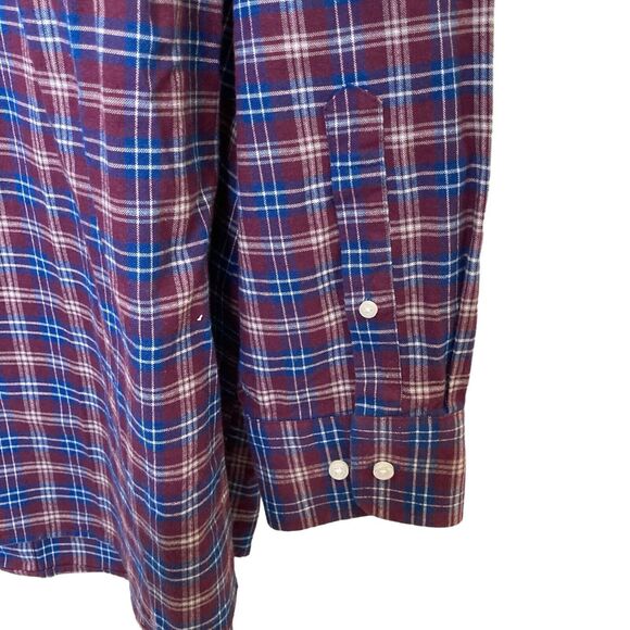 Oak Hill Mens Button Down Shirt 2XL Plaid Cotton Mens Wrinkle Free Burgundy - Picture 5 of 12